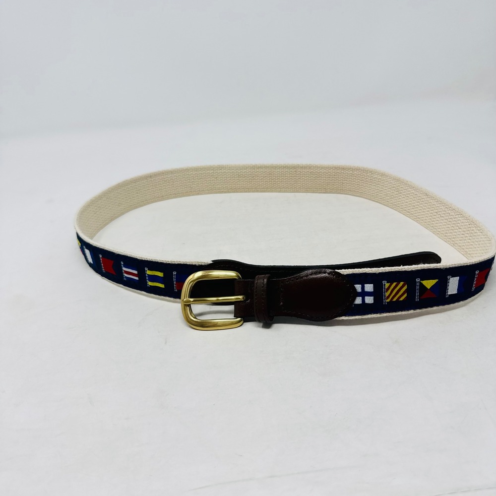 Nautical Sailing Signal Flag Canvas Leather Belt Navy Cream 36 Made in USA - Picture 5 of 6